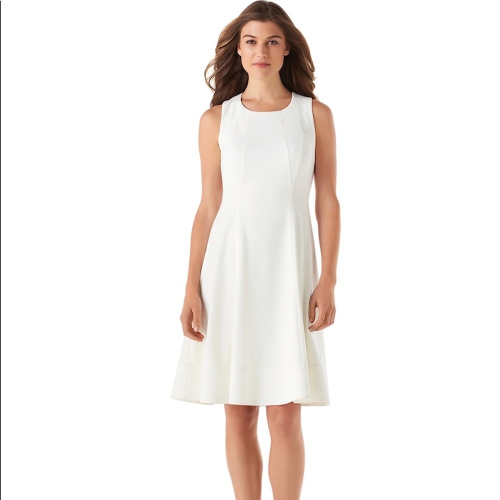 WHBM white fit and flare ponte dress, size 10
